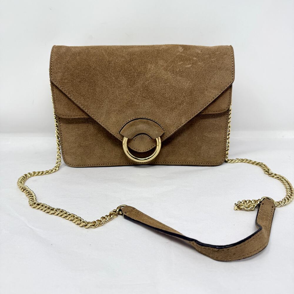 Banana Republic Suede Leather Crossbody Bag Tan Gold Chain Envelope Clutch